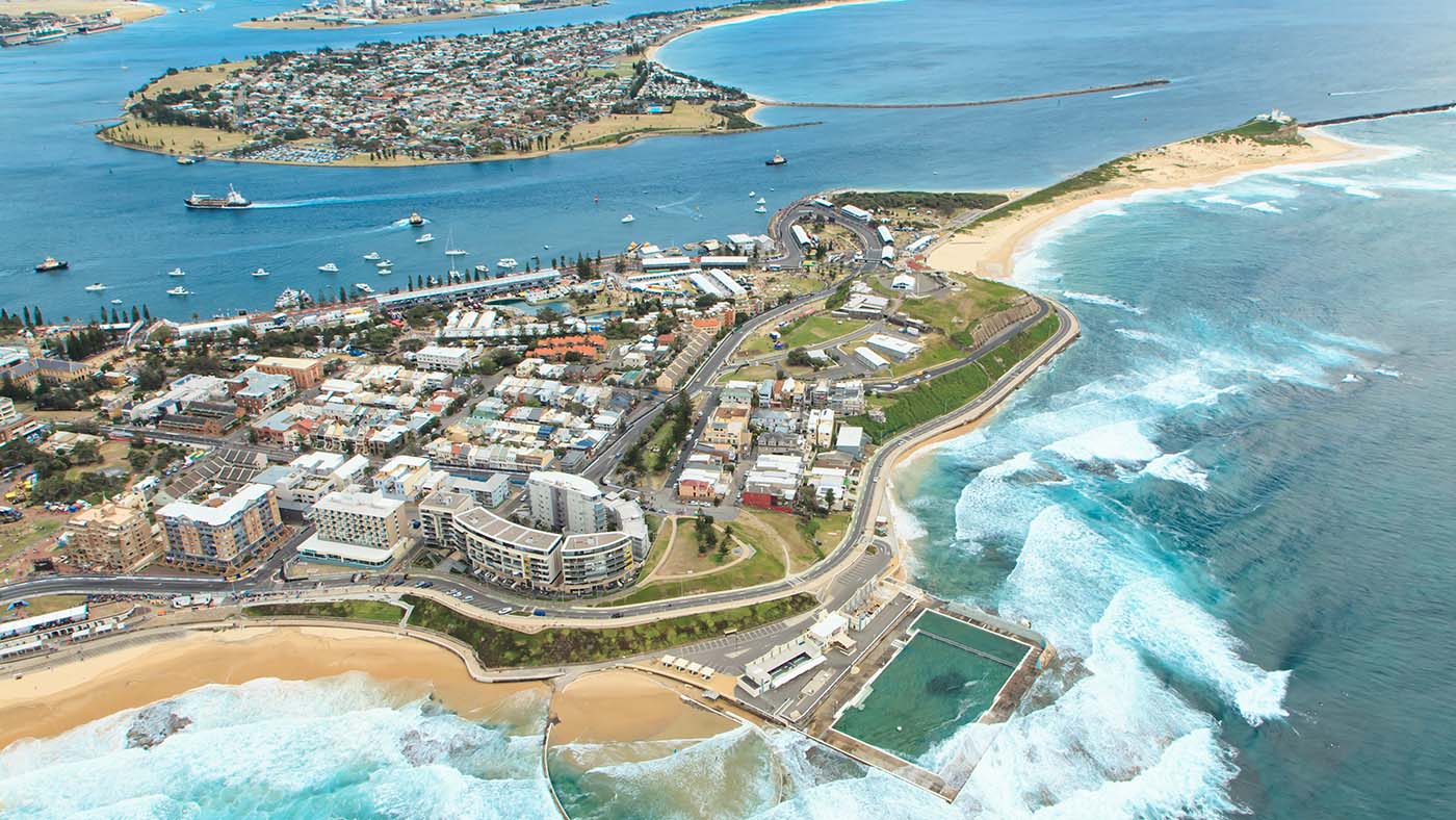 Aerial view of Newcastle coastline on the New South Wales central coast