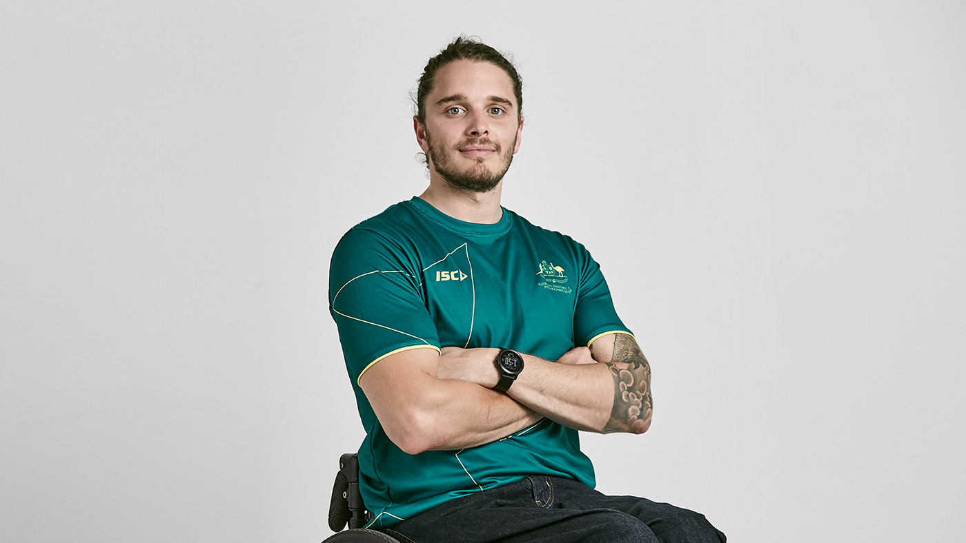 Sam Tait on his wheelchair