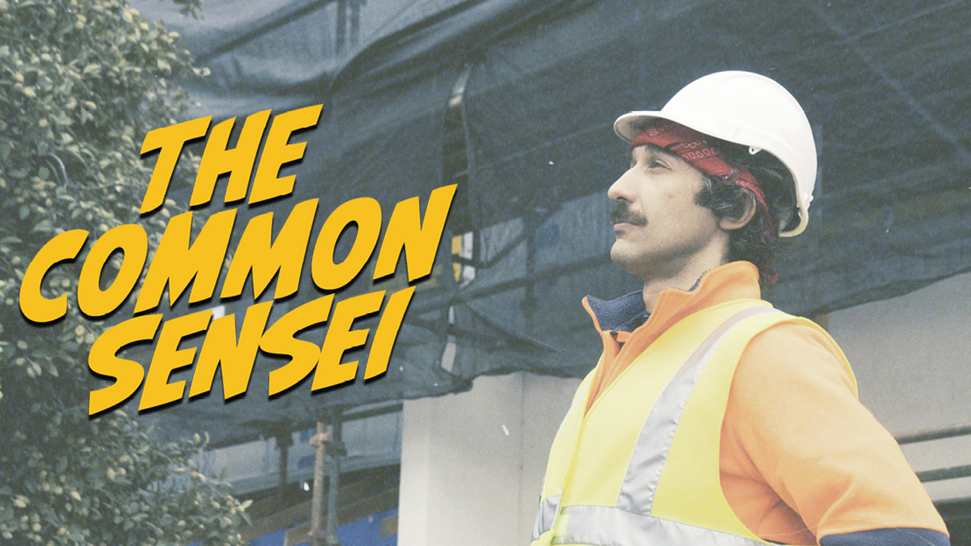 A construction worker with text on image: It's just Common Sensei