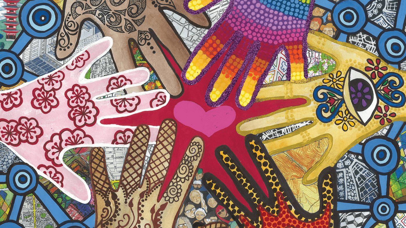 Colourful hands and heart artwork