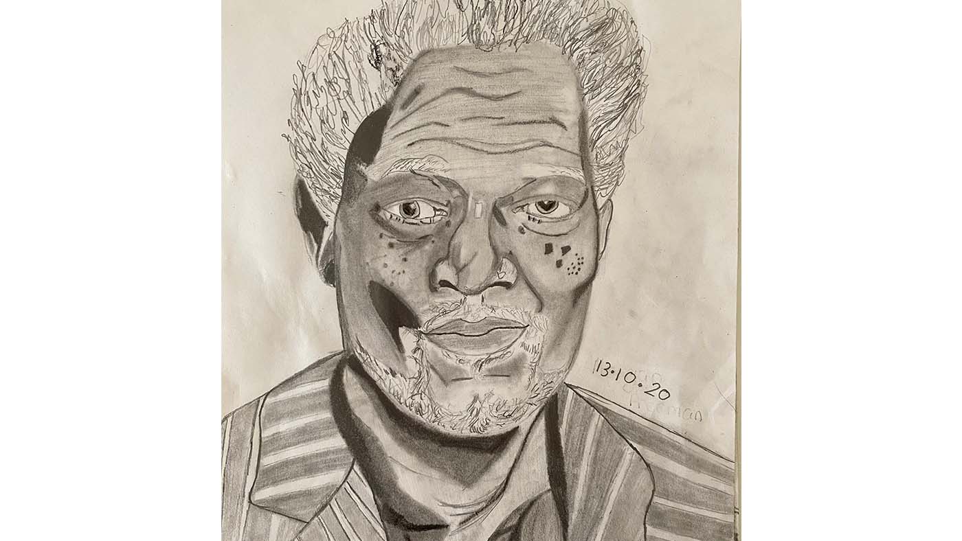 Drawing of Morgan Freeman by Shine Art Prize entrant Alyssa Kelly