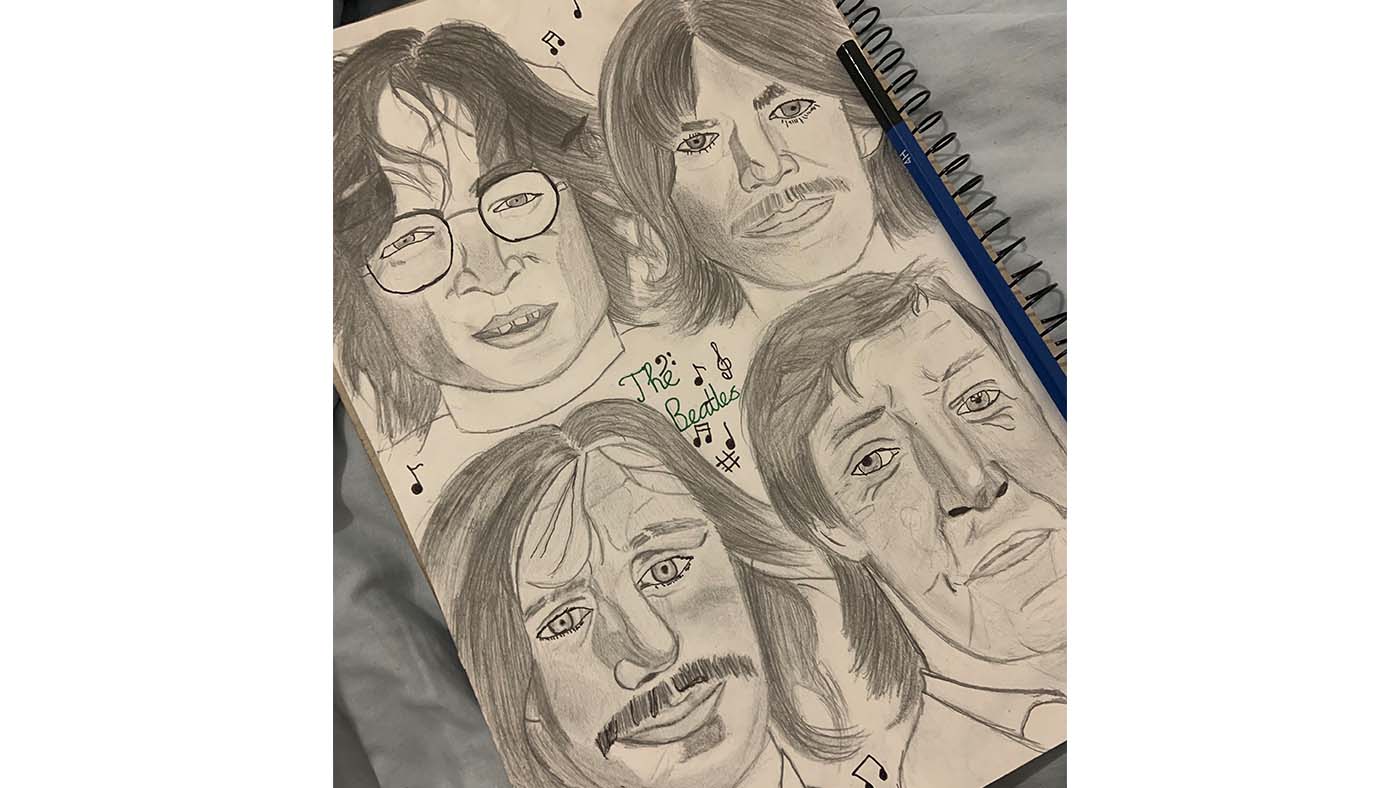 Drawing of the band the Beatles by Shine Art Prize entrant Alyssa Kelly