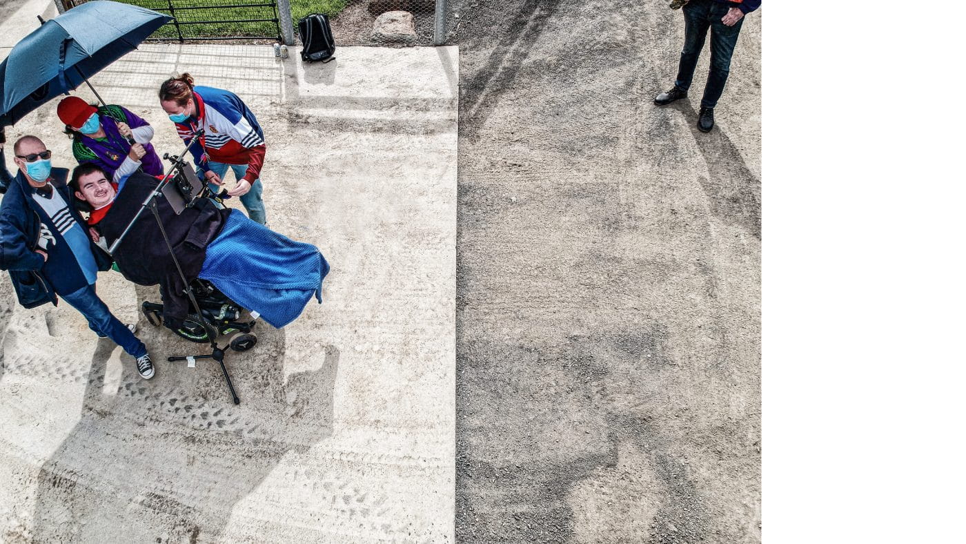 A self portrait drone photograph of the entrant sitting in his assisted wheelchair