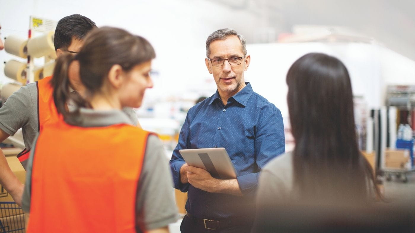 Warehouse team meeting